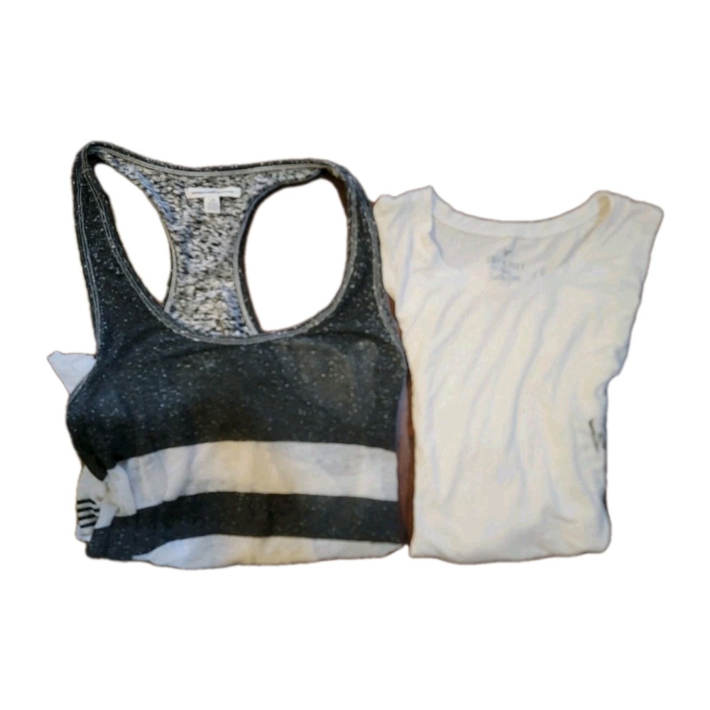 American Eagle Lot Of 2 Womens Size L Tank Sleeveless Tops White Gray EUC